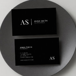 Cartão De Visita Monograma de Na moda preto e branco moderno