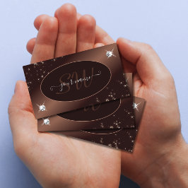 Cartão De Visita Monograma de Ombre Castanho Moderno - Estrelas de