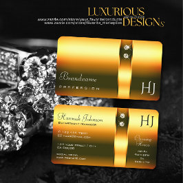 Cartão De Visita Monograma de Ornamentados Gradientes Laranja Shimm