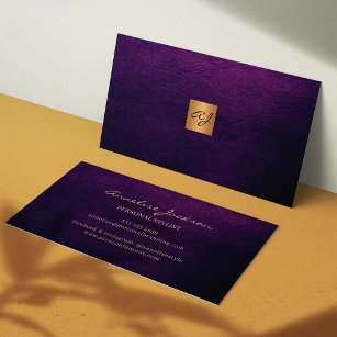 Cartão De Visita Monograma de ouro de cobre, roxo, de luxo elegante