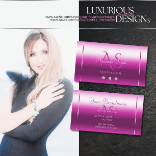 Cartão De Visita Monograma de Ouros de Gradação Púrpura Rosa-Chi