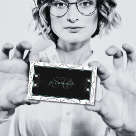 Cartão De Visita Monograma de Ouros Estimulantes Brancos Brancos Or