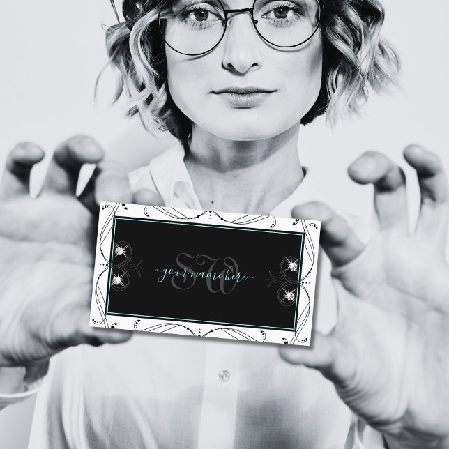 Cartão De Visita Monograma de Ouros Estimulantes Brancos Brancos Or (Criador carregado)