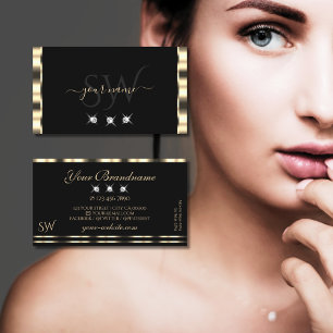 Cartão De Visita Monograma de Ouros Estimulantes Pretos Dourados de