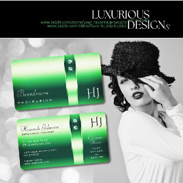 Cartão De Visita Monograma de Ouros Gradientes Verdes Luminosos