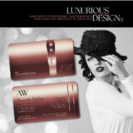 Cartão De Visita Monograma de Ouros Shimmery Decor Burgundy Elegant