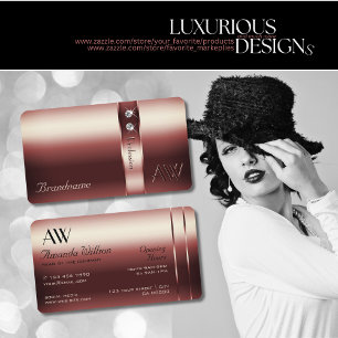 Cartão De Visita Monograma de Ouros Shimmery Decor Burgundy Elegant