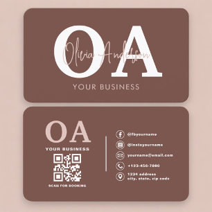 Cartão De Visita Monograma de QR Code de Terracota Profissional