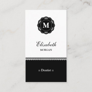 Cartão De Visita Monograma de rendas preto elegante do Dentist