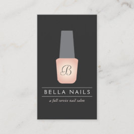 Cartão De Visita Monograma de Salão de Nail em Peach Nail Polonês