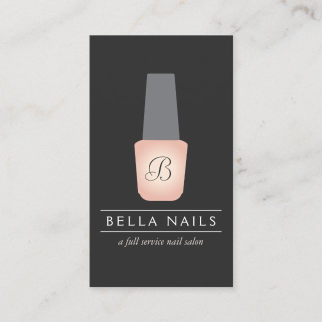 Cartão De Visita Monograma de Salão de Nail em Peach Nail Polonês (Frente)