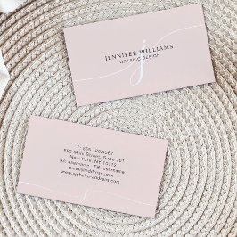 Cartão De Visita Monograma de Script Branco Cor-de-rosa-claro e sim