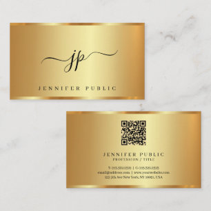 Cartão De Visita Monograma de Script de Caligrafia Dourado Premium