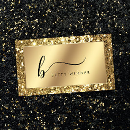 Cartão De Visita Monograma de Script de Luxo Glamoroso Dourado