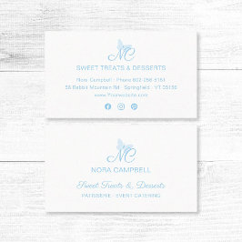 Cartão De Visita Monograma de Script Elegante Borboleta Azul-Bebê-C