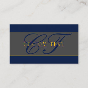 Cartão De Visita Monograma de Script Elegante Marinho Escuro Cinza