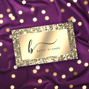Cartão De Visita Monograma de Script Glitter Dourado de Champanhe G