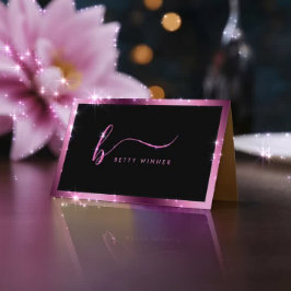 Cartão De Visita Monograma de Script Moderno de Foil Rosa Quente de