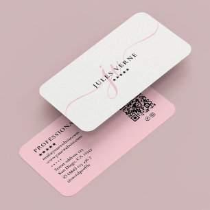 Cartão De Visita Monograma de Script Profissional Aestético Pink Pa