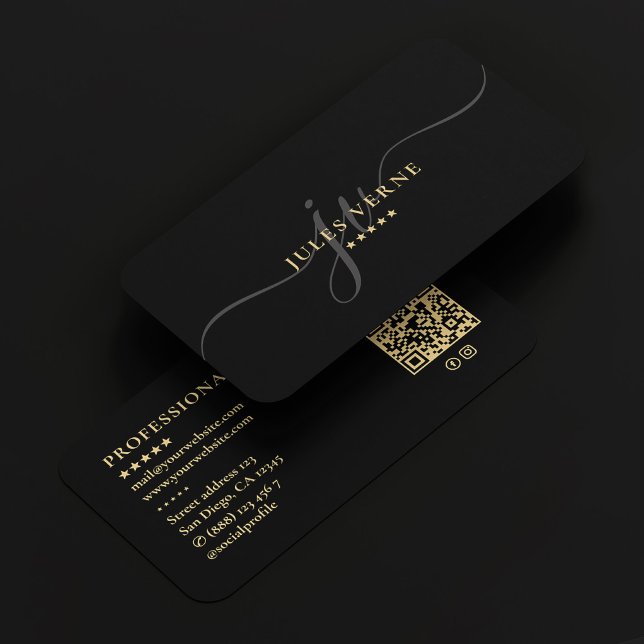 Cartão De Visita Monograma de Script Profissional Elegante Mínimo P (Elegant Professional Script Monogram Black Minimal Business Card
)