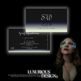 Cartão De Visita Monograma de Sombra Gradual Branco Negro de Aço