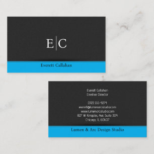 Cartão De Visita Monograma de sotaque azul de ruído mínimo da cinza