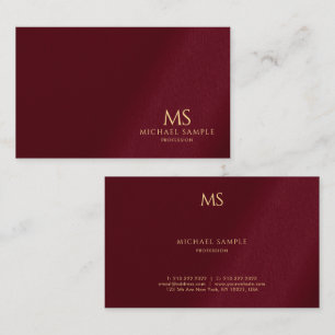 Cartão De Visita Monograma de texto dourado elegante Bordeaux de lu