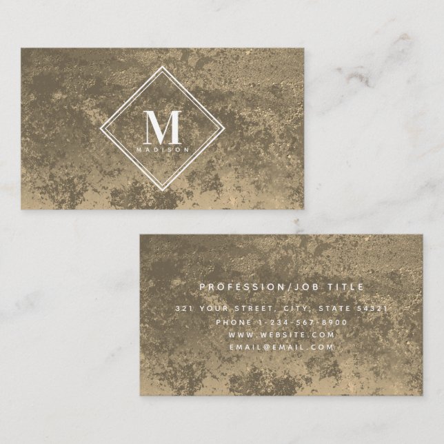 Cartão De Visita Monograma de Textura Metálica em Pó de Cobre Inici (Frente/Verso)