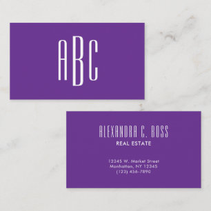 Cartão De Visita Monograma de Três Letras Roxo Real Simples