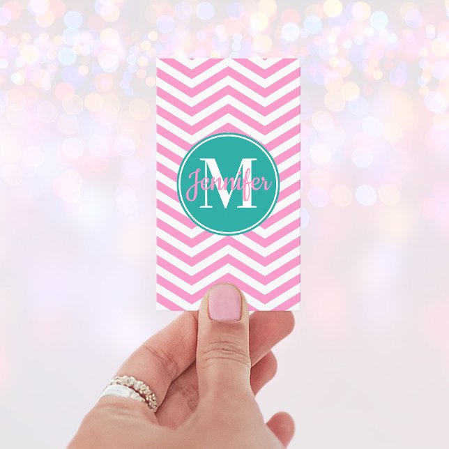 Cartão De Visita Monograma de Turquesa Branca e Rosa (Pink and Teal Monogram Business Cards)