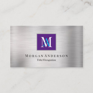 Cartão De Visita Monograma DIY Nome Branco/Azul, Roxo Real e Prata