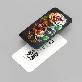 Cartão De Visita Monograma do Crânio do Artista de Tatuagem Minimal