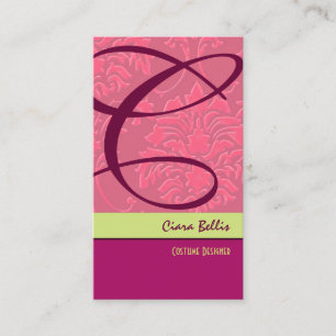 Cartão De Visita Monograma do Damasco de Framboesa