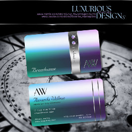 Cartão De Visita Monograma do Decor de Prata do Ombre Puro Shimmery