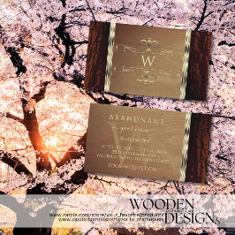 Cartão De Visita Monograma do Latido de Árvore Rústico de Grãos Dou