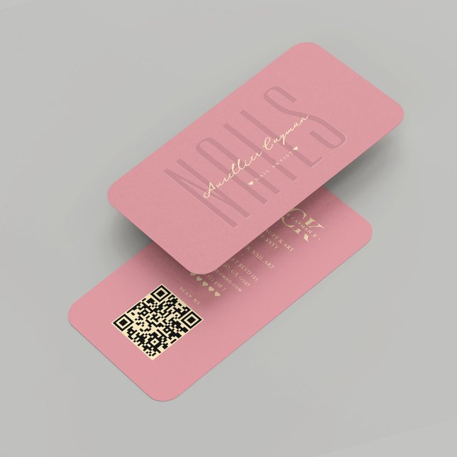 Cartão De Visita Monograma do Manicurista Rosa, Artista de Nail Mod (Modern Nail Artist Pink Nails Salon Gold Monogram Business Card
)