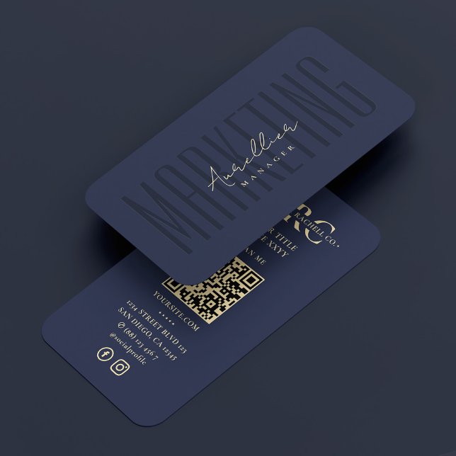 Cartão De Visita Monograma do Marketing profissional azul Marinho e (Dark Navy Blue Professional Marketing Monogram Business Card
)