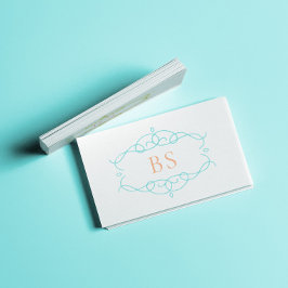 Cartão De Visita Monograma do Quadro Azul de Boho Moderno Elegante