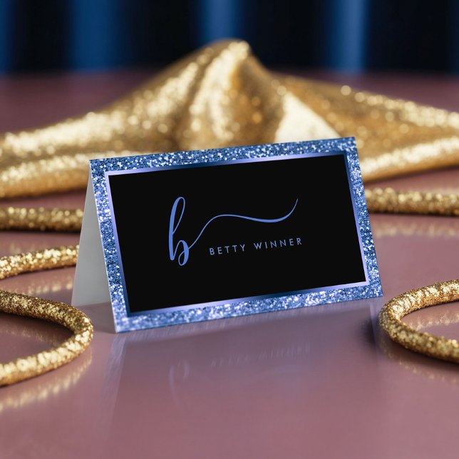 Cartão De Visita Monograma do Quadro Real de Largura Azul de Luxo (Criador carregado)