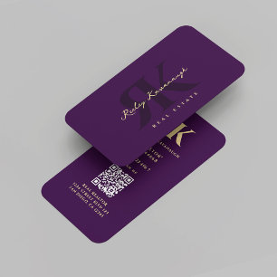 Cartão De Visita Monograma do Realtor Moderno R K Roxo Escuro