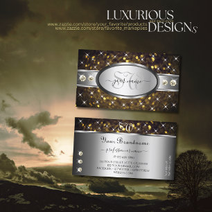 Cartão De Visita Monograma do Sparkle Rinestones com Glitter Dourad