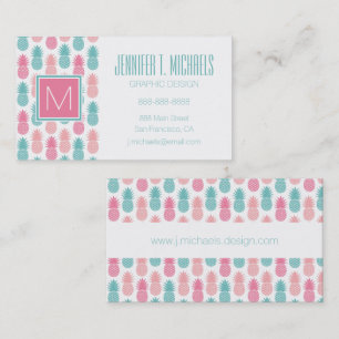 Cartão De Visita Monograma do teste padrão do abacaxi do vintage