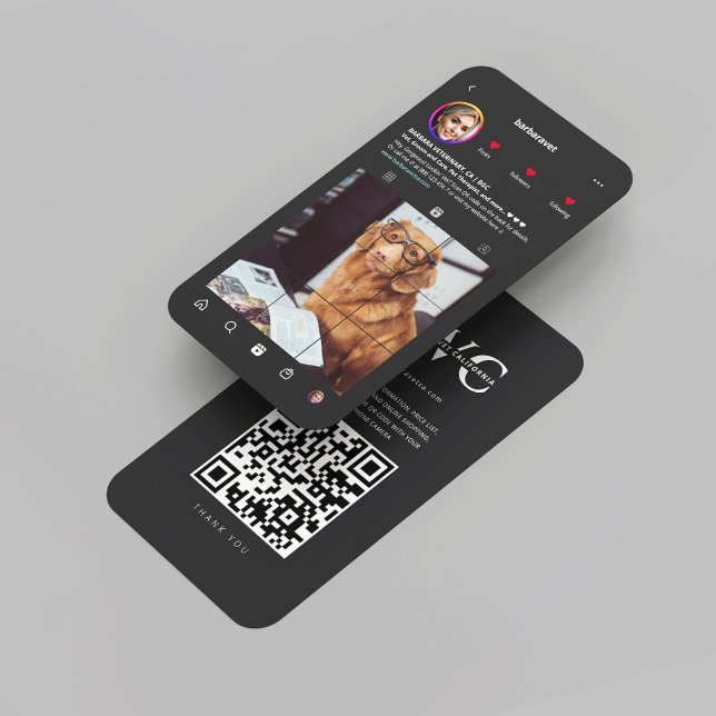 Cartão De Visita Monograma do veterinário moderno (Modern Veterinary Veterinarian Monogram Instagram dark grey black Business Card
)