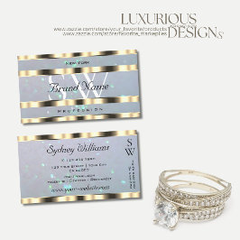 Cartão De Visita Monograma Dourado brilhante de pérolas azuis claro