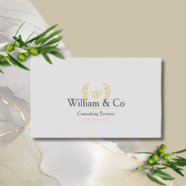 Cartão De Visita Monograma Dourado da Cinza Laurel Wreath Clássica