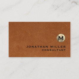 Cartão De Visita Monograma Dourado de couro castanho de luxo