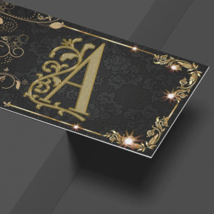 Cartão De Visita Monograma Dourado de luxo preto