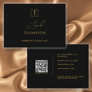 Cartão De Visita Monograma Dourado de luxo preto Monograma de Mídia