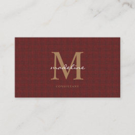 Cartão De Visita Monograma Dourado de Maroon Vermelho Tweed de Knit