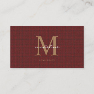 Cartão De Visita Monograma Dourado de Maroon Vermelho Tweed de Knit